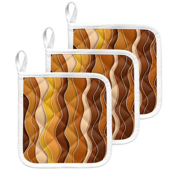 Burnt Orange Ombre Pot Holders for Kitchen Heatproof Potholder, 3 Pack Abstract Art Moire Ocean Waves Hot Pads Multipurpose Oven Pads Cloth Potholders Trivet for Cooking Baking