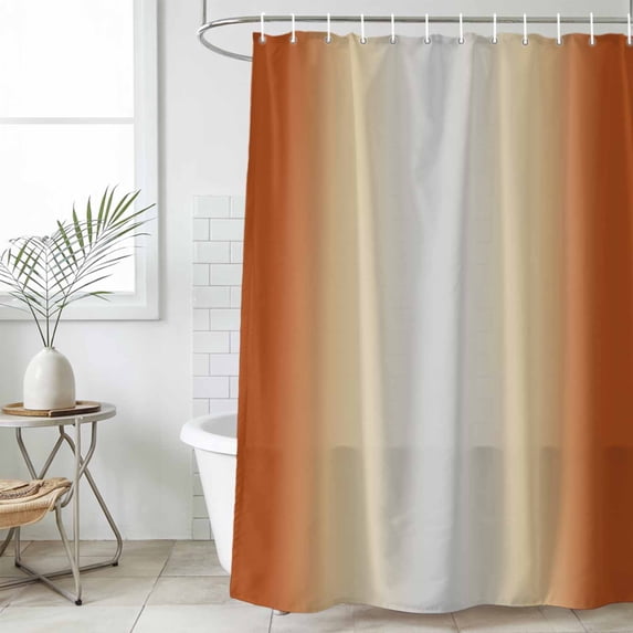 Burnt Orange Ombre Shower Curtain Set, Waterproof Shower Curtains for Bathroom, Modern Grey Gradient Farmhouse Art Washable Fabric Cloth Bath Curtain for Bathtub Decoration with Hooks 48x72 Inches