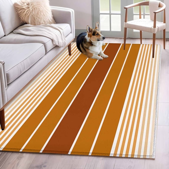 Burnt Orange Ombre Stripe Area Rug 3x5 FT, Non Slip Entryway Bedside Carpet, Farmhouse Striped Gradient Washable Soft Floor Carpet Indoor Mat Non-Shedding Throw Rugs for Dorm Kitchen Home Office