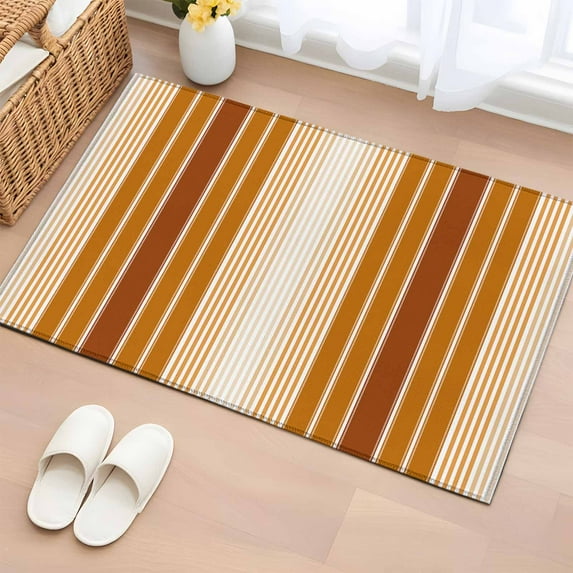 Burnt Orange Ombre Stripe Bathroom Rug Washable 2x3 Entryway Rug Non ...