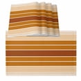 thumbnail image 1 of Burnt Orange Ombre Stripe Placemats for Dinning Table Set of 4, Farmhouse Striped Gradient Burlap Kitchen Place Mats Waterproof Cloth Table Mats, Indoor Outdoor Placemats Easy Clean Dinner Decor, 1 of 8