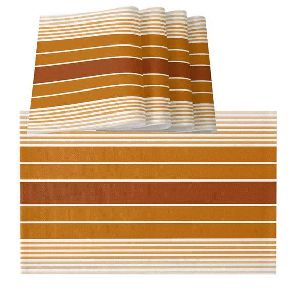 Burnt Orange Ombre Stripe Placemats for Dinning Table Set of 4, Farmhouse Striped Gradient Burlap Kitchen Place Mats Waterproof Cloth Table Mats, Indoor Outdoor Placemats Easy Clean Dinner Decor