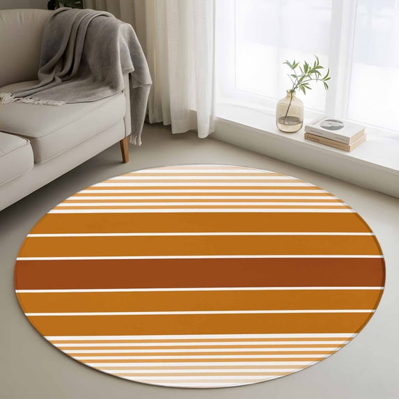 Burnt Orange Ombre Stripe Round Area Rug 4 FT, Non Slip Indoor Outdoor Rug, Farmhouse Striped Gradient Washable Soft Circular Carpet Non-Shedding Floor Mat for Coffee Table Nursery Foyer Balcony