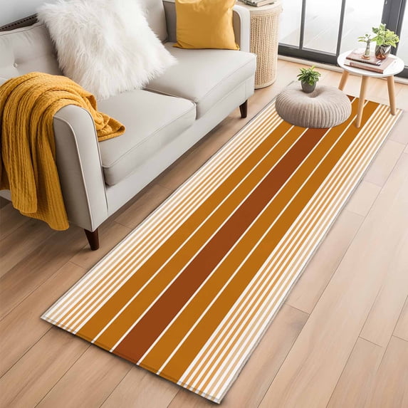 Burnt Orange Ombre Stripe Runner Rug 2x6 FT,Non Slip Hallway Rugs,Farmhouse Striped Gradient Washable Soft Floor Carpet Throw Runner Carpet Long Rugs for Entryway Kitchen Bedside Sliding Door
