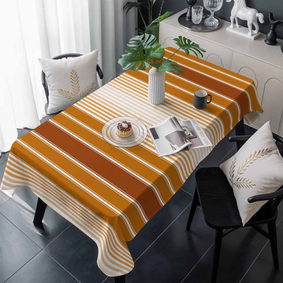 Burnt Orange Ombre Stripe Table Cloth Waterproof Tablecloths, Farmhouse Simple Striped Tablecloth Dining Table Cover for Kitchen Party Tabletop Outdoor, Rectangle Tablecloth 54x108 Inch