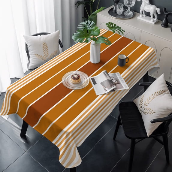 Burnt Orange Ombre Stripe Table Cloth Waterproof Tablecloths, Farmhouse Striped Gradient Tablecloth Dining Table Cover for Kitchen Party Tabletop Outdoor, Rectangle Tablecloth 54x108 Inch