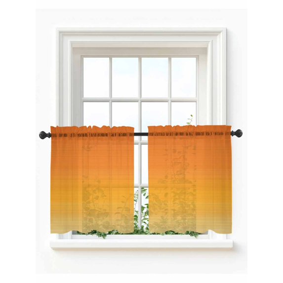 Burnt Orange Ombre Striped Tier Curtains 24 Inch Length,Sheer Curtains for Bedroom Living Room Window Farmhouse Gradient Line Rod Pocket Drapes Kitchen Curtains Small Half Window 27.5"x24" 2 Panels