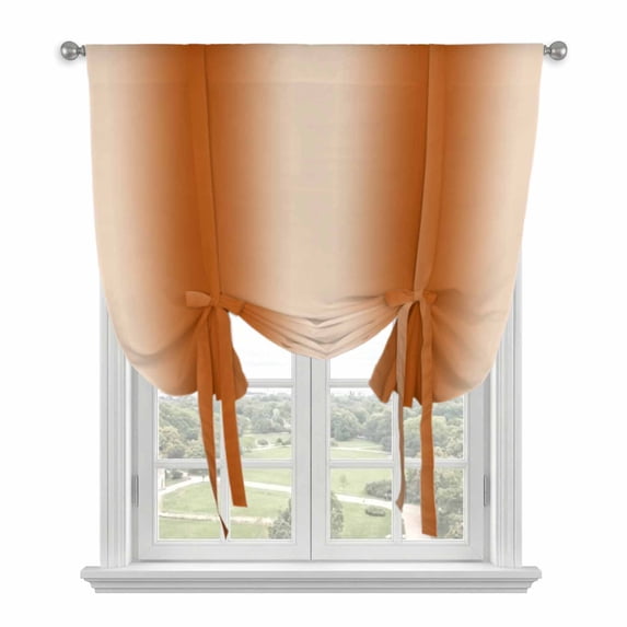 Burnt Orange Ombre Tie Up Curtains for Kitchen Windows,Adjustable Rod Pocket Valance 45 Inch Short, Modern Abstract Art Farmhouse Gradient Window Treatment Balloon Roman Blind Shade, 42" x 45"