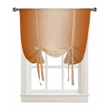 Burnt Orange Ombre Tie Up Curtains for Kitchen Bathroom Bedroom Windows 45 Inch Length, Modern Abstract Gradient Color Art Balloon Drape Curtains Shade Rod Pocket Drapery Curtain Panel, 42"x45"