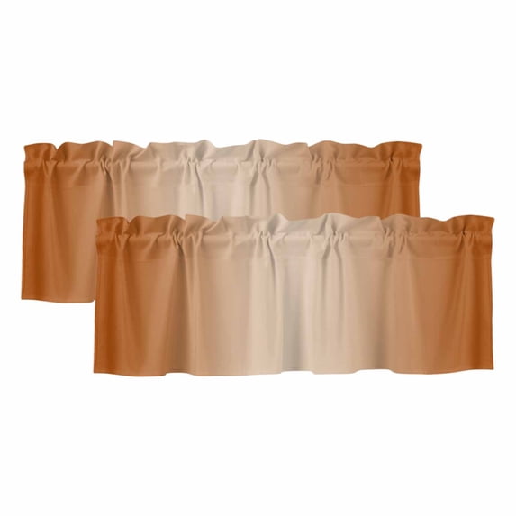 Burnt Orange Ombre Valances for Windows, Decorative Rod Pocket Window Valance Curtains, Modern Gradient Abstract Art Short Curtain Drapes for Kitchen/Bathroom/Living Room, 2 Panels, 54" W x 18" L