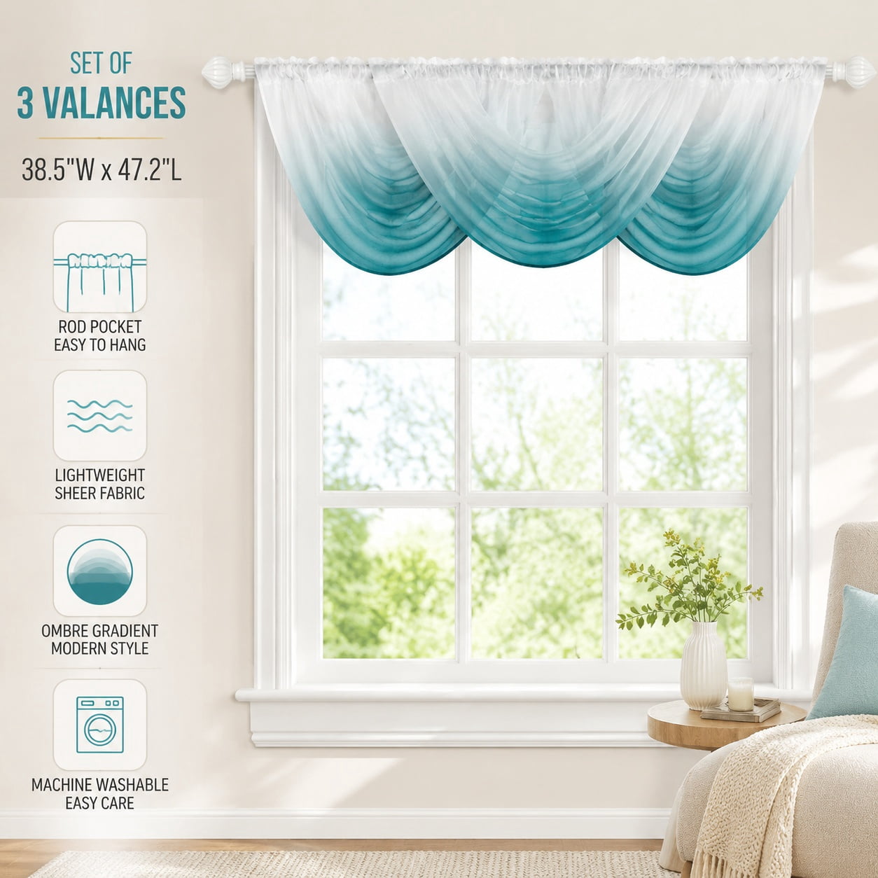 Burnt Orange Ombre Waterfall Swag Valances, Modern Gradient Sheer ...