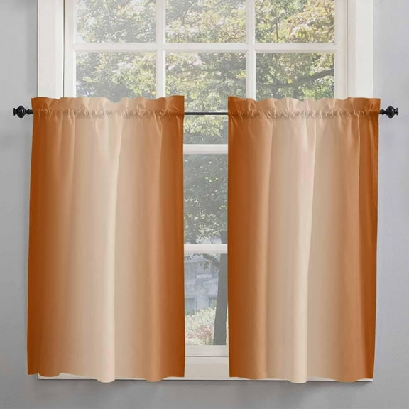 Burnt Orange Ombre Window Short Curtains 54 Inch Length, Farmhouse Orange Color Gradient Rod Pocket Kitchen Window Treatments Drapes for Bedroom, Cafe, Living Room, 2 Panels, 42 W x 54 L