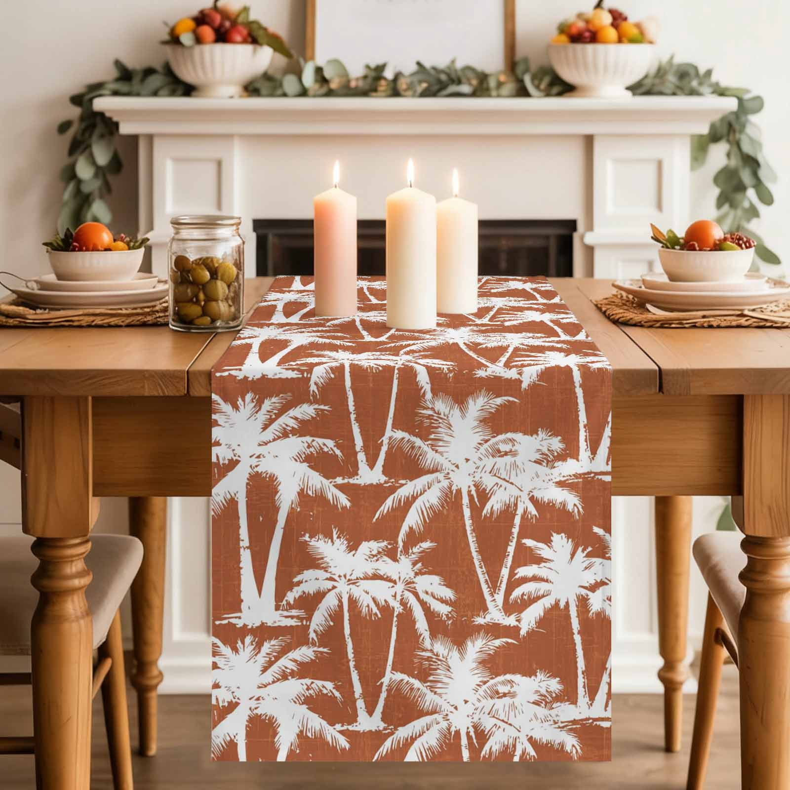 Burnt Orange Palm Tree Dining Table Runner, Summer Botanical Tropical ...