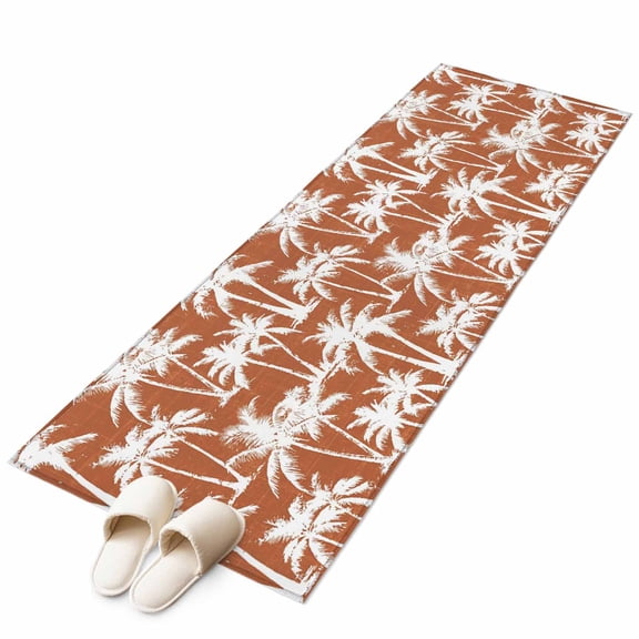 Burnt Orange Palm Tree Washable Runner Rugs 2'x6', Summer Botanical Tropical Plant Rustic Low Pile Throw Entryway Rug Non-Slip Sturdy Edge Binding Carpet for Indoor Bedside Entrance Bedside