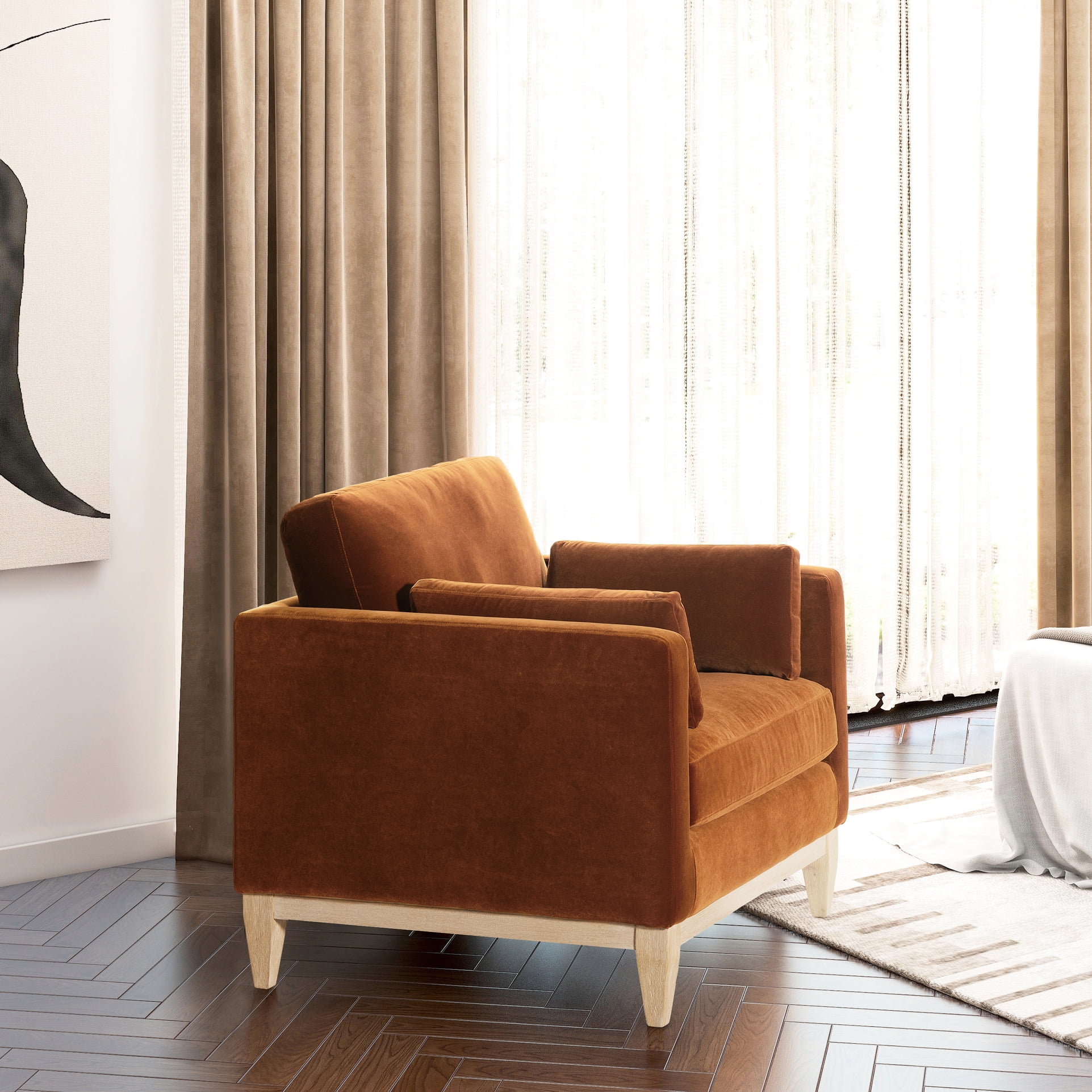 Burnt Orange Performance Velvet Arm Chair, 36" Contemporary Style — free download