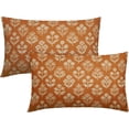 thumbnail image 1 of Burnt Orange Pillow Covers 12x20 Inch Set of 2, Cream Floral Block Print Pattern Lumbar Decorative Throw Pillowcases Outdoor Farmhouse Rectangle Cushion Covers Spring Summer Sofa Couch Bed Decor, 1 of 6
