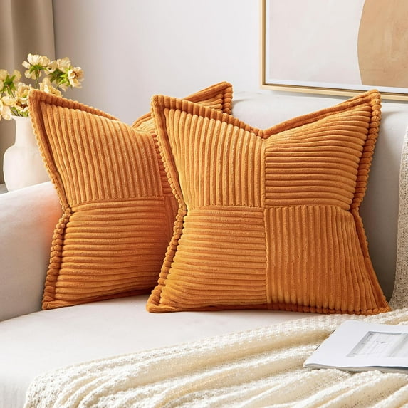 Burnt Orange Pillow Covers 20x20 Inch with Splicing Set of 2 Super Soft Boho Striped Corduroy Pillow Covers Broadside Decorative Textured Throw Pillows for Fall Couch Cushion Livingroom