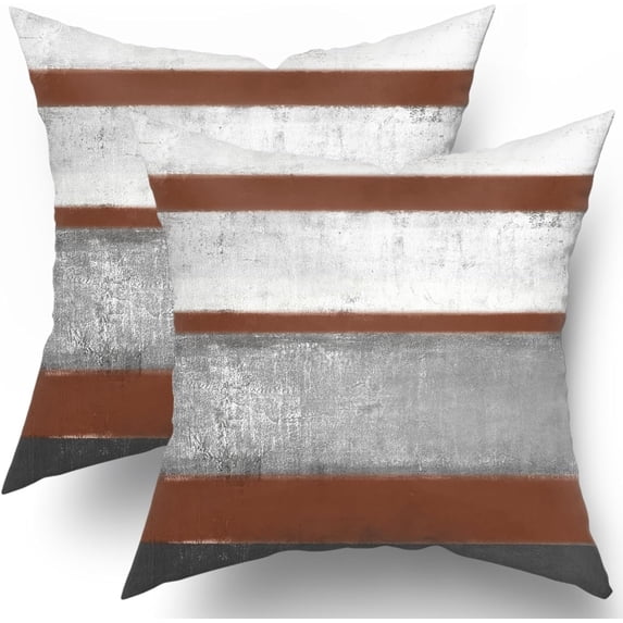 Burnt Orange Pillow Covers 20x20 Set of 2 Light Grey Gray White Modern Abstract Art Striped Throw Pillows Farmhouse Outdoor Decorative Pillowcase Cotton Square CushionCover for HomeCouchBed