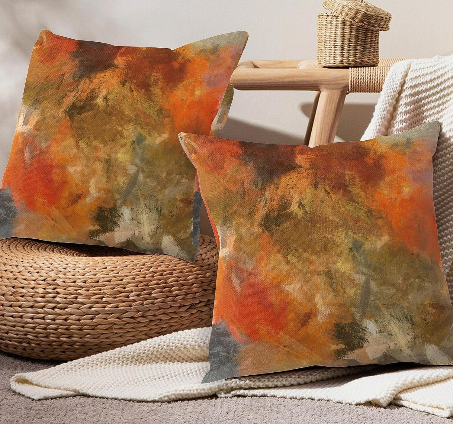 Burnt Orange Pillow Covers Set of 2 Abstract Grey Orange Waterproof Outdoor Throw Pillow Cover ...