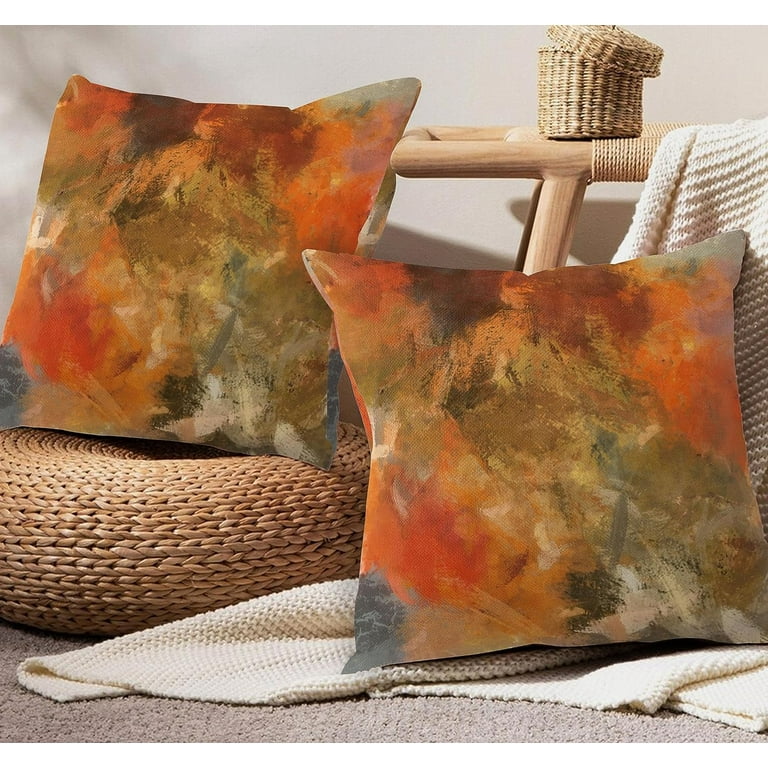 Burnt Orange Pillow Covers Set of Abstract Grey Orange