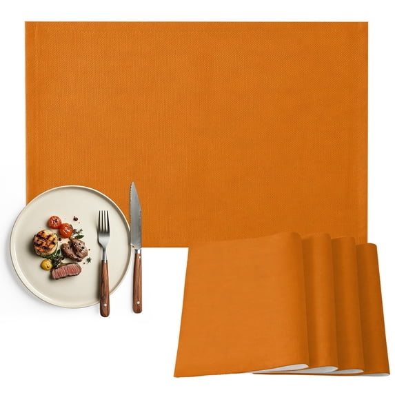 Burnt Orange Placemats Set of 4, Country Farmhouse Solid Fall Warm Orange Washable Wipeable Table Mats for Dining Tables, Indoor Outdoor Kitchen Place Mats for Holiday Party Table Decor