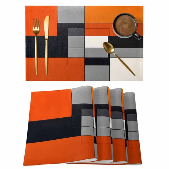 Burnt Orange Placemats Set of 6 Geometric Abstract Art Aesthetic Place Mats Indoor Wipeable Table Mats Washable Cloth Dining Table Placemats for Kitchen Holiday Party Home Decor 13x19 Inch