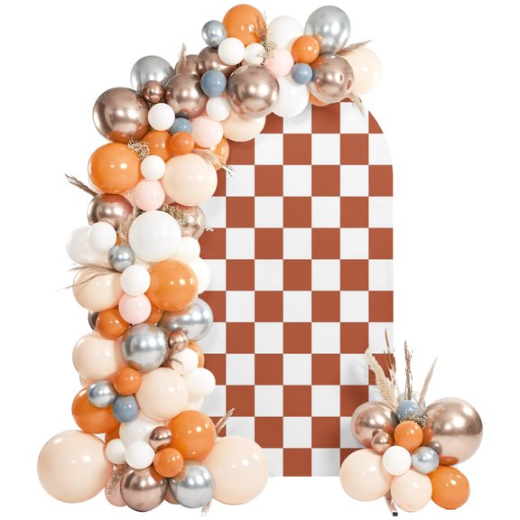 Burnt Orange Plaid Arch Backdrop Cover 4 FT, Modern Checkerboard Plaid Repeating Pattern Wedding Arch Cover Stretchy Backdrop Stands Covers for Birthday Party Ceremony Banquet Decor