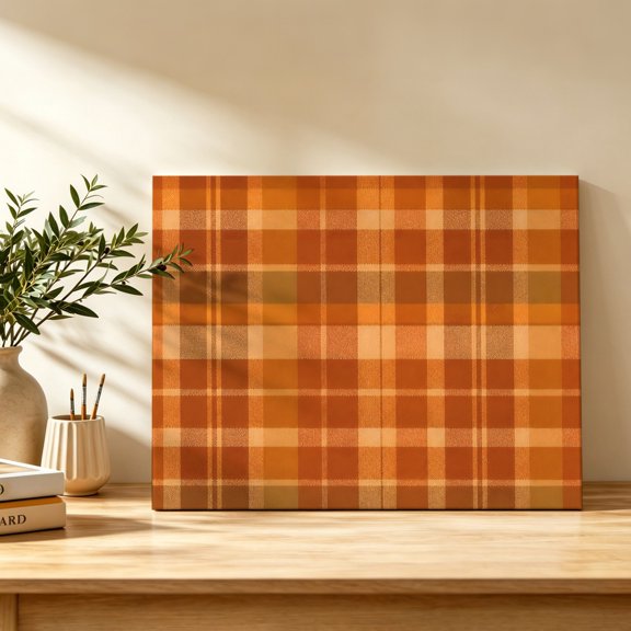 Burnt Orange Plaid Canvas Wall Art, Fall Brown Tan Grids Crossing Lines Blocks Wall Art Prints Artwork Framed Canvas Ready to Hang Art Pictures for Bathroom Bedroom Entry Desk Corner 10" x 8"