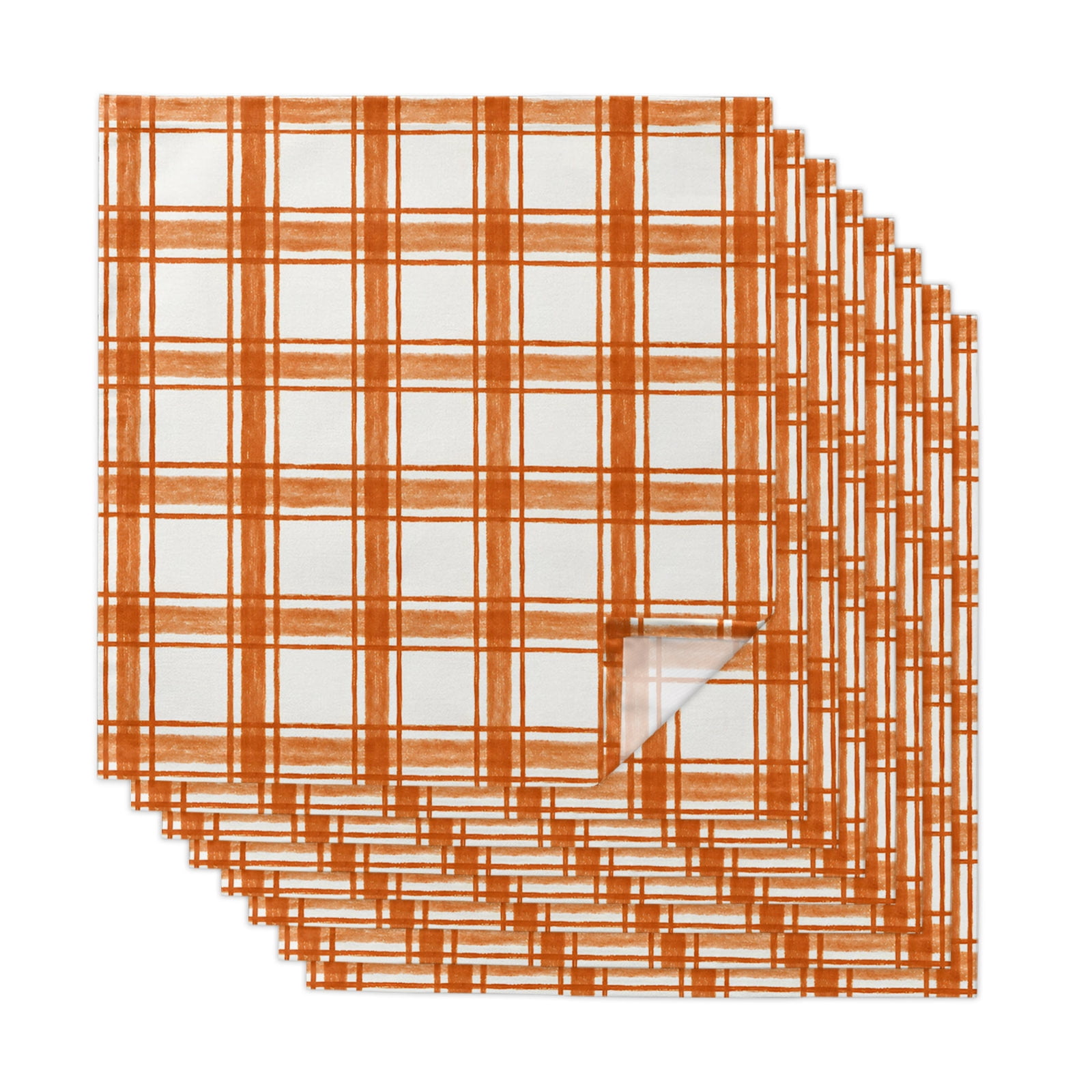 Men's Essential Checks Burnt Orange Plaid Cloth Napkins, Gingham Check Minimalist Grid ...