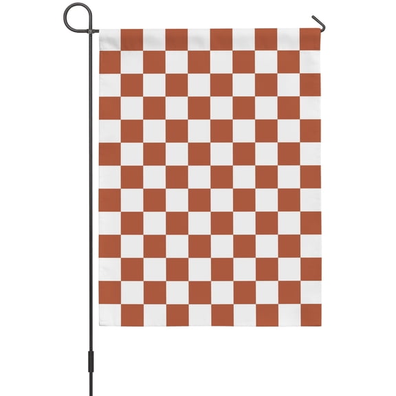 Burnt Orange Plaid Garden Flag 12 x 18 Inches, Modern Checkerboard Plaid Repeating Pattern Weather Proof Outdoor Patio Flags Double Sided Small Garden Decoration for Yard Outside Home