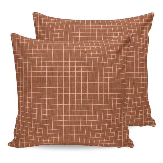 Burnt Orange Plaid Pillow Covers 20x20 Set of 2, Farmhouse Buffalo Checkered Gingham Throw Pillow Covers Decorative Couch Cushion Cover, Microfiber Soft Pillowcases for Bedroom Living Room Sofa