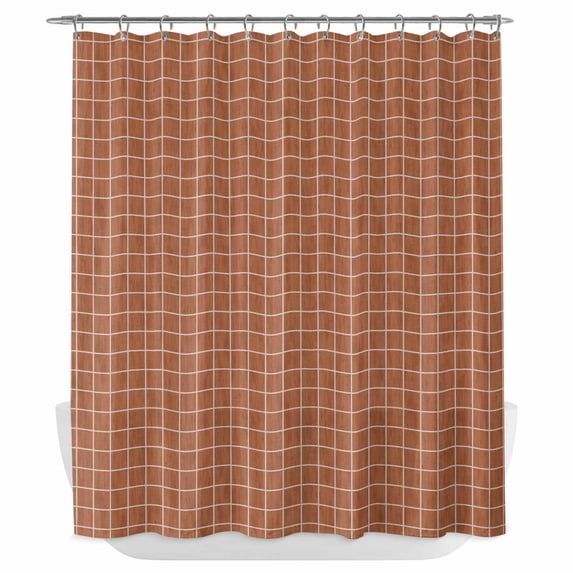 Burnt Orange Plaid Shower Curtain - Water Repellent Fabric Shower Curtains Washable, Farmhouse Buffalo Checkered Gingham Decorative Polyester Cloth Bathroom Curtains Modern Bath Decor 72"x72"