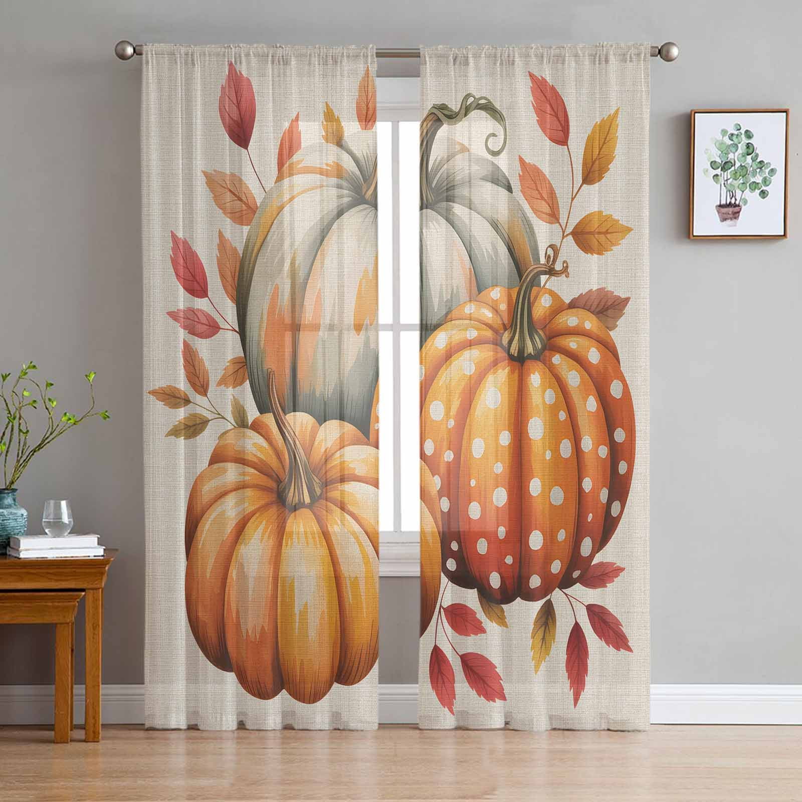 Burnt Orange Pumpkin Fall Semi Sheer Curtains 72 Inch Length 2 Panels ...