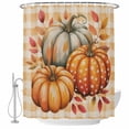 thumbnail image 1 of Burnt Orange Pumpkin Fall Shower Curtain, Waterproof Shower Curtains for Bathroom, Checkered Thanksgiving Botanical Washable Fabric Bathtub Curtain Set Bath Decor with 12 Hooks Long 72"x84", 1 of 8