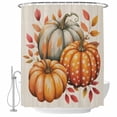 thumbnail image 1 of Burnt Orange Pumpkin Fall Shower Curtain, Waterproof Shower Curtains for Bathroom, Thanksgiving Botanical Leaves Rustic Washable Fabric Bathtub Curtain Set Bath Decor with 12 Hooks Extra Long 72"x96", 1 of 8