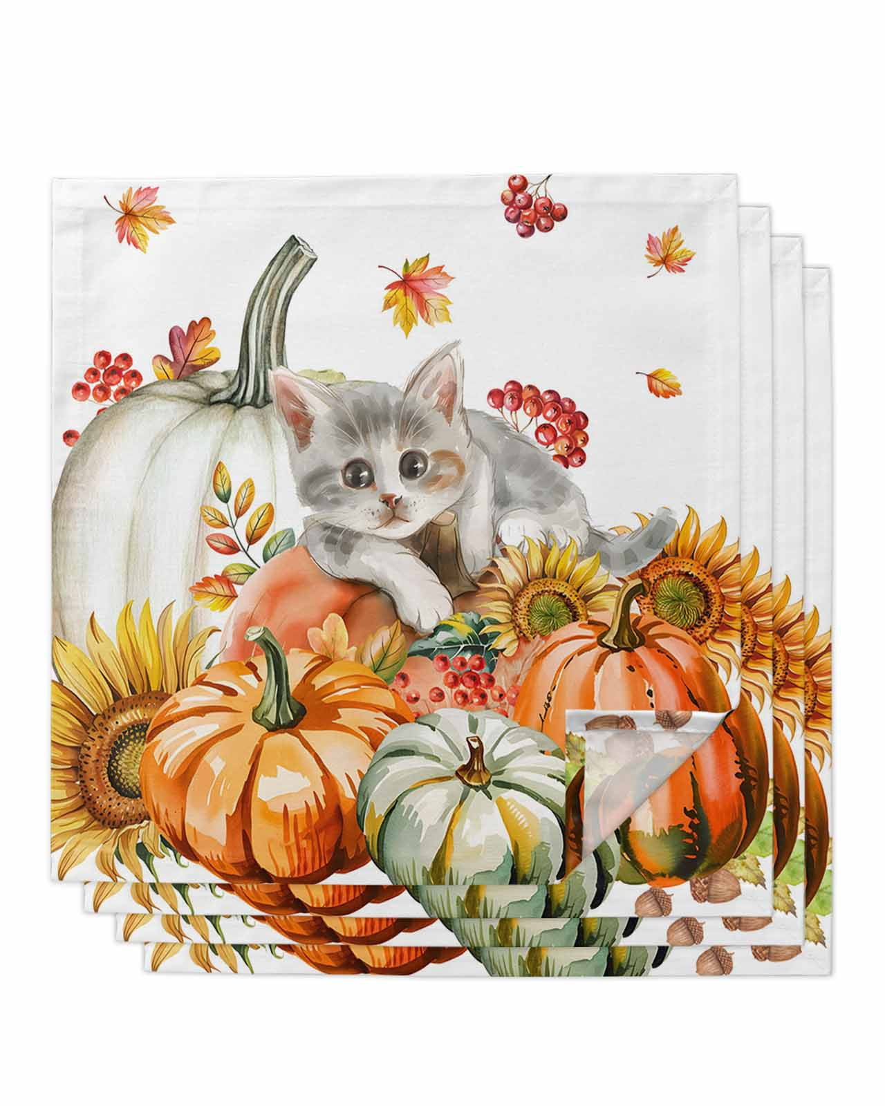 Burnt Orange Pumpkins Fall Cloth Napkins Set of 4 Reusable Dinner ...