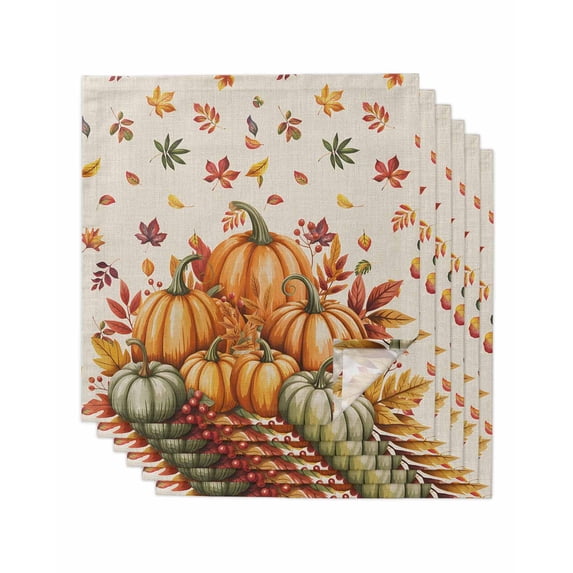 Burnt Orange Pumpkins Fall Cloth Napkins Set of 6 Reusable Dinner ...