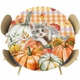 thumbnail image 1 of Burnt Orange Pumpkins Fall Round Tablecloth, Fitted Table Cover with Elastic for 45"-54" Round Tables, Thanksgiving Cat Plaid Sunflowers Table Cloth Outdoor Dinning Party Waterproof Tablecloths, 1 of 7