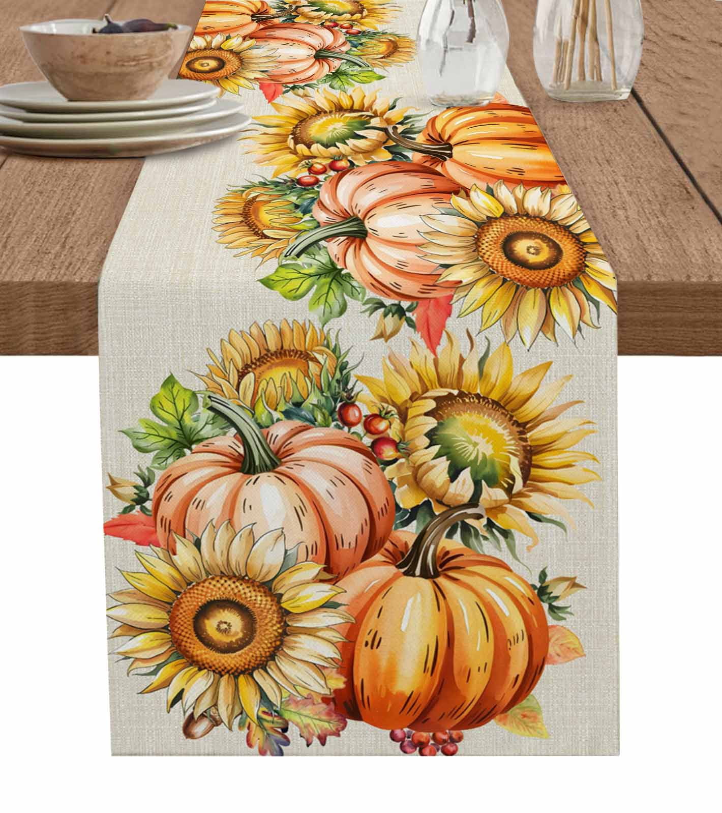Burnt Orange Pumpkins Fall Table Runner 72 Inches, Thanksgiving ...
