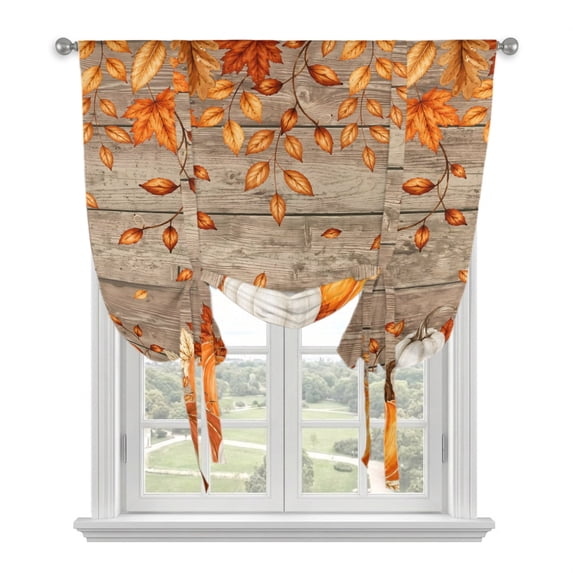 Burnt Orange Pumpkins Fall Tie Up Curtains 45 Inches Long, Kitchen Window Curtains Over Sink, Thanksgiving Maple Leaves Vintage Small Window Curtains Balloon Curtains Valances for Bedroom 34"x45"