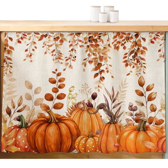 Burnt Orange Pumpkins Thanksgiving Small Sink Skirt 10''x11'',Fall Eucalyptus Leaves Rustic Botanical Bathroom Vanity Utility Cabinet Curtain,Kitchen Under Sink Laundry Privacy Drape Closet Curtains