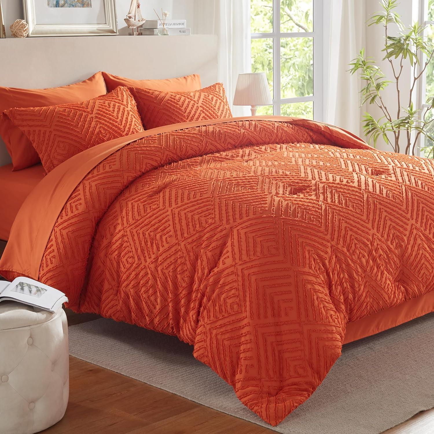 Burnt Orange Queen Comforter Set7 Pieces Bed in a Bag All Season Bedding Sets with Comforter