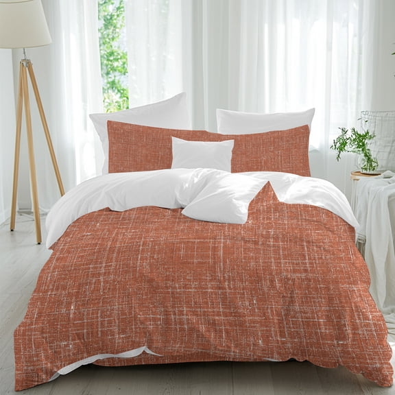Burnt Orange Queen Duvet Cover Set, Abstract Modern Farmhouse Solid Color 4 Piece Microfiber Bedding Set with Zipper Closure, Bed Sheet and 2 Pillow Shams, Soft Bedding Cover