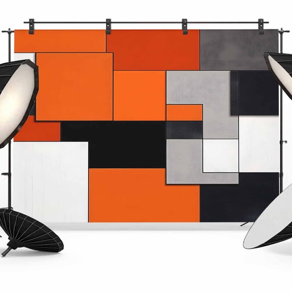 Burnt Orange Red Black Backdrop for Photography,Fabric Photo Background Backdrop,Modern Color Block Geometric Photo Booth Background for Portrait Photoshoot Video Wedding Studio Decor Banner 7x5ft