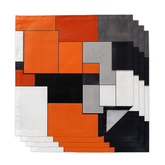 Burnt Orange Red Black Cloth Napkins, Modern Color Block Geometric ...