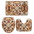 thumbnail image 1 of Burnt Orange Retro Bath Mat 3 Piece Bathroom Rug Set, Ethnic Flowers Impressionist Art Non Slip Bath Rug Contour Mat and Toilet Lid Cover, Absorbent Shower Mats Soft Bath Rugs and Mats Sets, 1 of 8