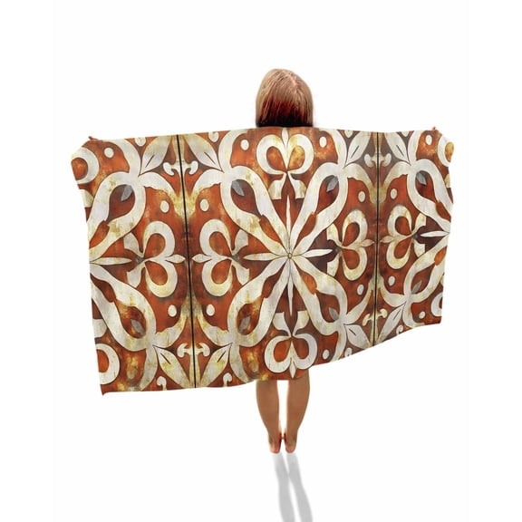 Burnt Orange Retro Beach Towels Oversized Super Absorbent, Ethnic Flowers Impressionist Art Lightweight Bath Towel Quick Dry Sets For Bathroom/Pool/Rv Camping/Beach Play/Gym Room/Picnic 23"x47"
