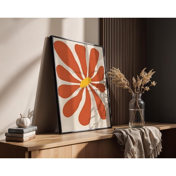Burnt Orange Retro Flower 70s Groovy Daisy Mid Century Modern Floral Minimalist Boho Hippie Aesthetic Graphic Poster Unframed Paper Print