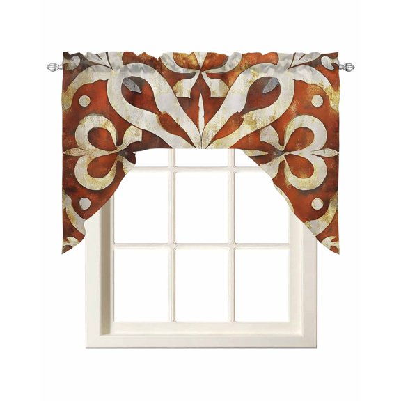 Burnt Orange Retro Kitchen Swag Valances for Windows, Ethnic Flowers Impressionist Art Swag Valances Curtains for Living Room, Rod Pocket Window Treatments for Bathroom, Bedroom, Cafe, 56"x36"