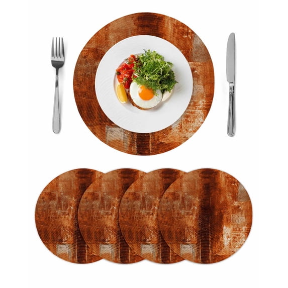 Burnt Orange Round 15 Inch Placemats Set of 4, Retro Oil Painting Modern Abstract Art Aesthetics HeatResistant Non Slip Place Mats for Dining Table, Wipeable Kitchen Table Mats for Housewarming